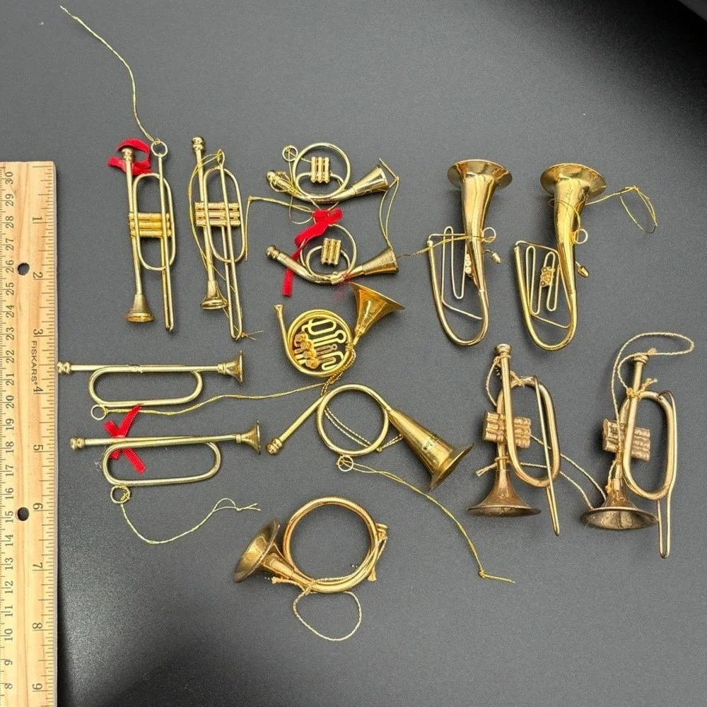 12pc Vintage Gold Brass Miniature Musical Instrument‎ Christmas Ornaments Lot